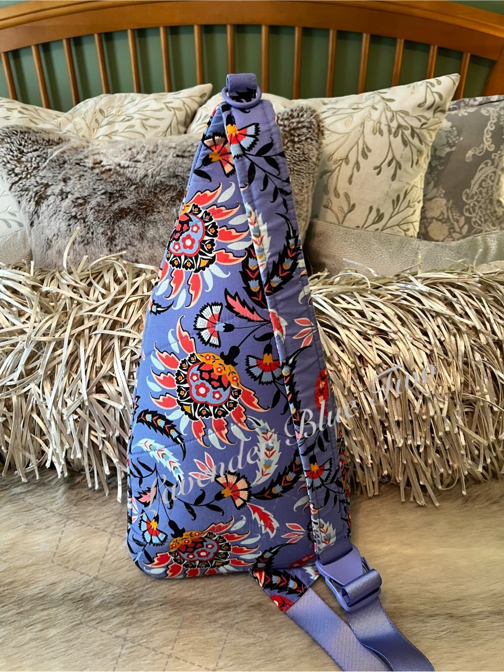 VERA BRADLEY Mural Garden Essentials Lighten Up Sling Lavender Purple Orange Flo - Picture 11 of 14